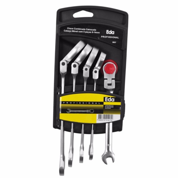 JOGO DE CHAVE COMBINADA 5 PEÇAS CATRACA E ARTICULADA